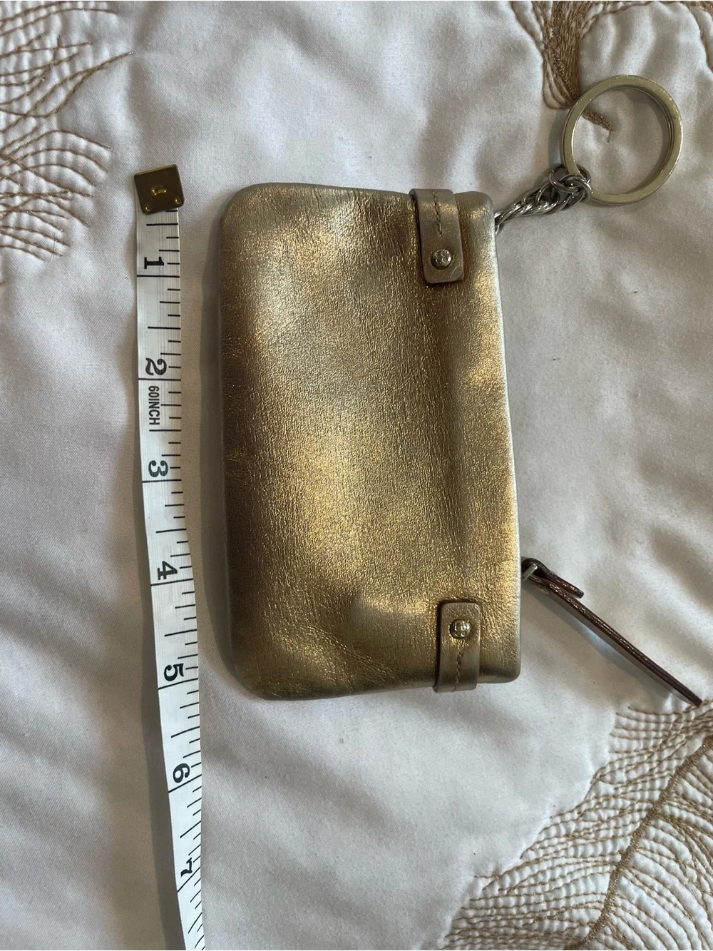 kate spade Metallic Gold Leather Key Pouch with Chain Ring